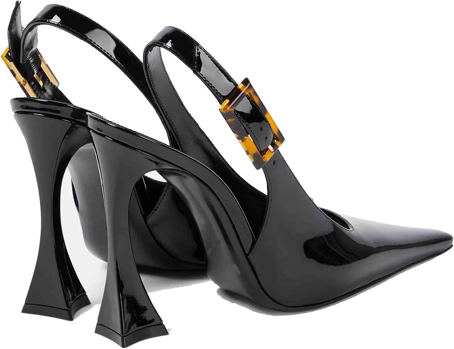 THESHY Womens Patent Slingback Pumps Pointed Toe Stiletto High Heels Backless Slip-on Buckle Pump Fashion Dress Shoes for Women
