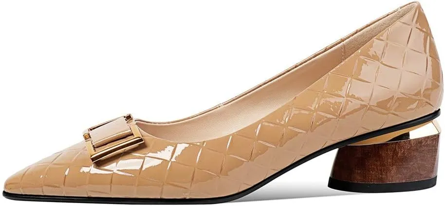 TinaCus Women's Patent Leather Pointed Toe Handmade Low Chunky Heel Fashion Loafer Shoes with Buckle