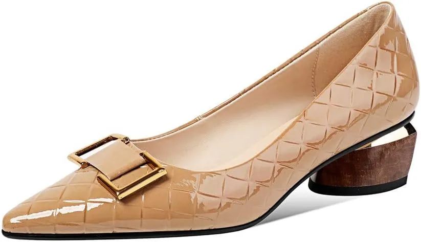 TinaCus Women's Patent Leather Pointed Toe Handmade Low Chunky Heel Fashion Loafer Shoes with Buckle