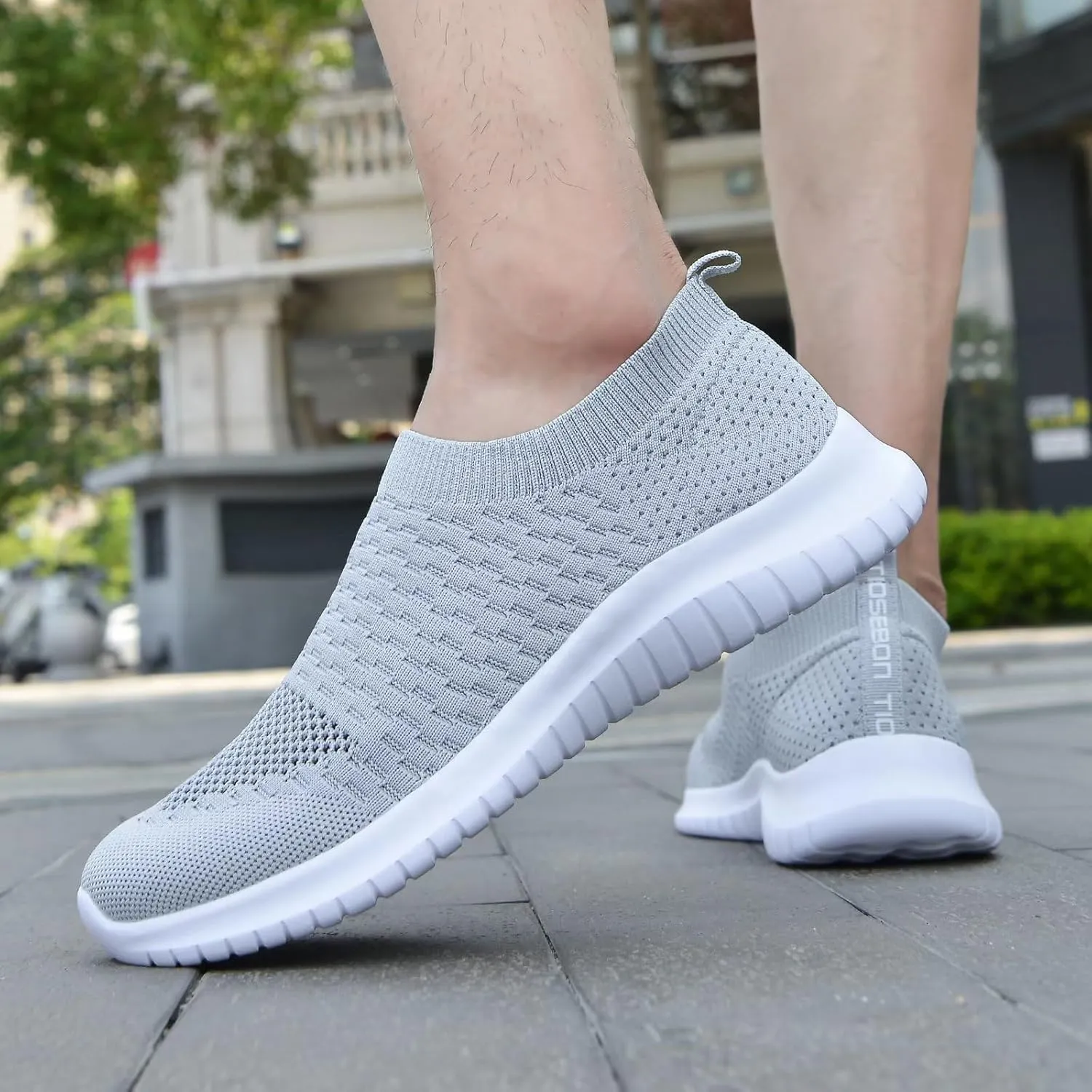 TIOSEBON Men's Slip On Walking Shoes Knit Mesh Tennis Sneaker