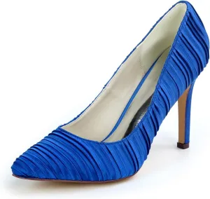 TNXZ Women's Pleated Stain Pointed Toe Stiletto High Heels Pumps Wedding Party Dress Shoes