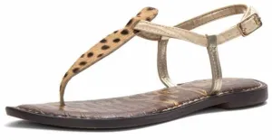 Toe Flats Rich selection Cheetah Tan/Gold Sam Sandals Strap Embossed Highly recommended Open Gigi Ankle Edelman