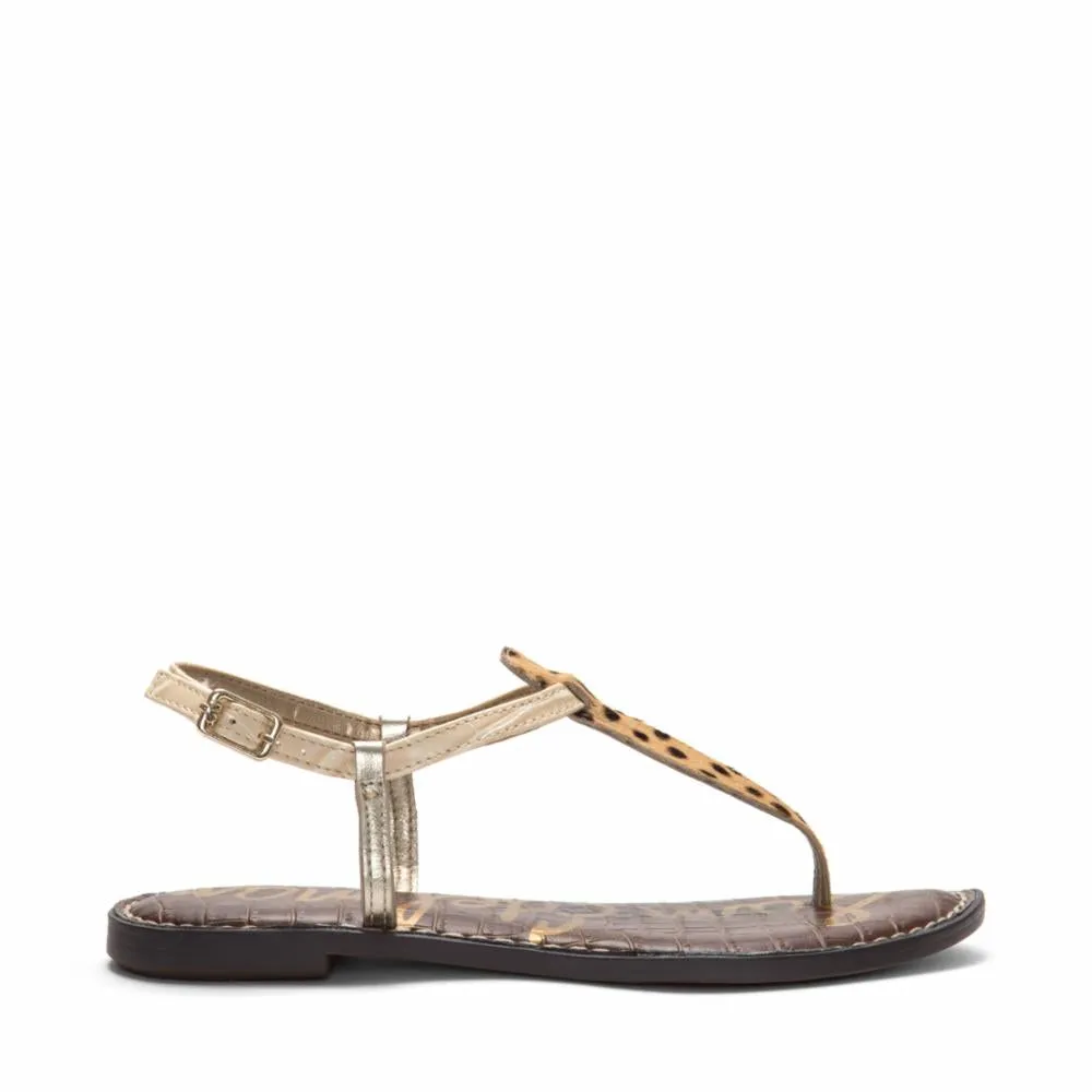 Toe Flats Rich selection Cheetah Tan/Gold Sam Sandals Strap Embossed Highly recommended Open Gigi Ankle Edelman