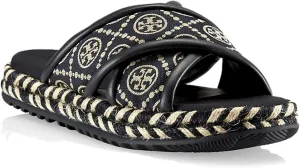 Tory Burch T Monogram Cross Espadrille Slide Sandal, Perfect Navy (8)