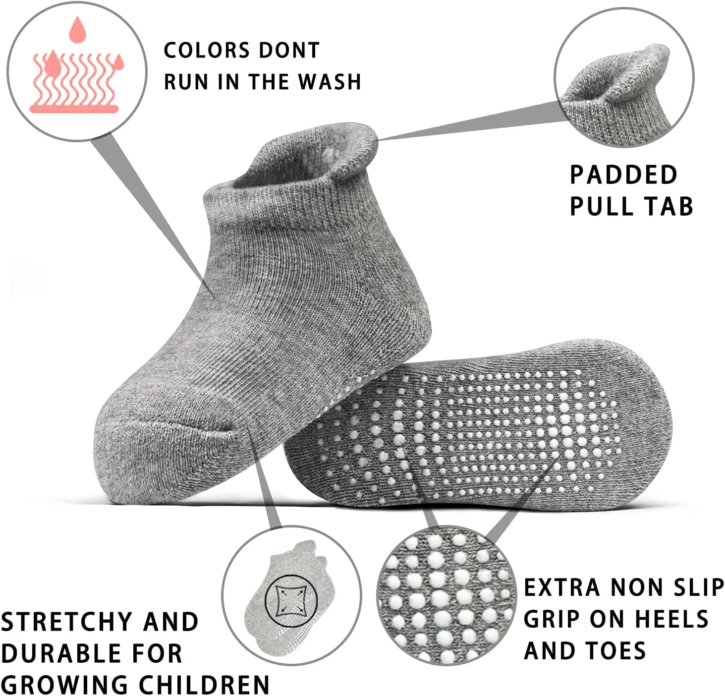 Tphon Non-Slip Toddler Socks 12 Pairs - Infant Baby Kids Grip Socks for Boys Girls, Anti-Skid Ankle for 0-7 Year Children