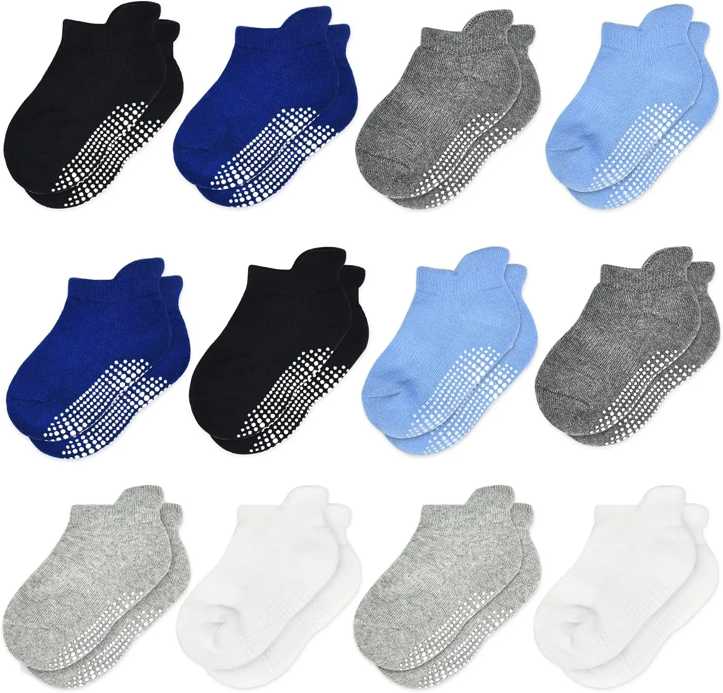 Tphon Non-Slip Toddler Socks 12 Pairs - Infant Baby Kids Grip Socks for Boys Girls, Anti-Skid Ankle for 0-7 Year Children