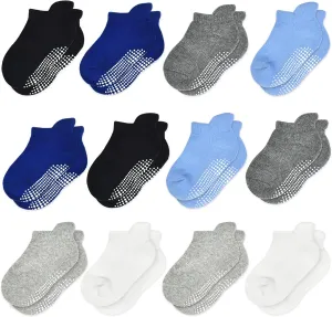 Tphon Non-Slip Toddler Socks 12 Pairs - Infant Baby Kids Grip Socks for Boys Girls, Anti-Skid Ankle for 0-7 Year Children
