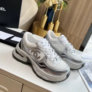 Unbeatable variety Compact trainer CHANEL mesh white calfskin black