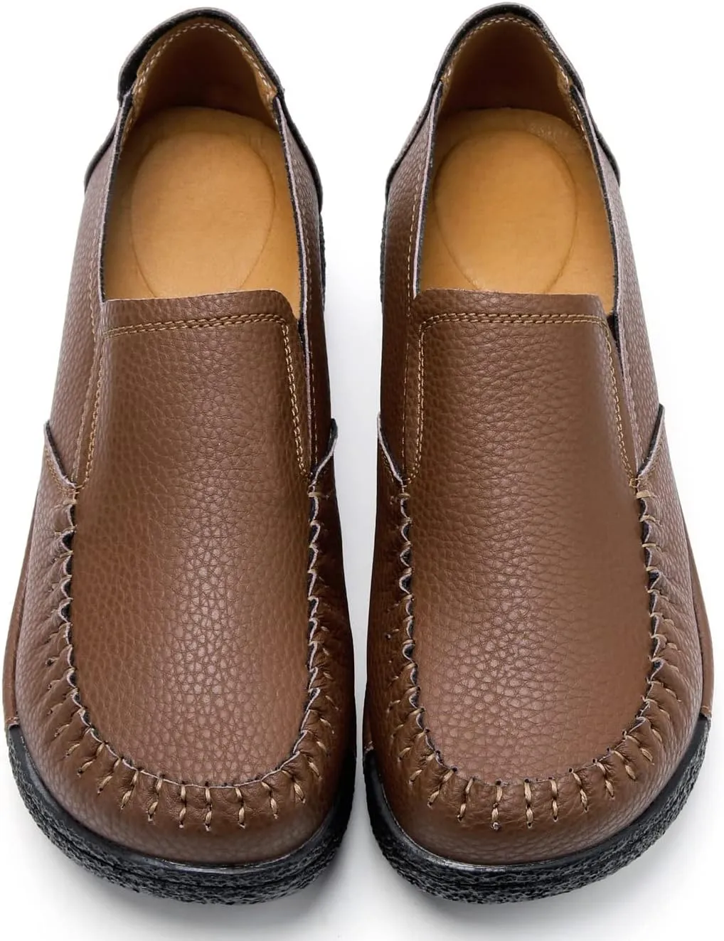 UZB Women's Slip On Loafer Leather Comfort Casual Platform Shoes