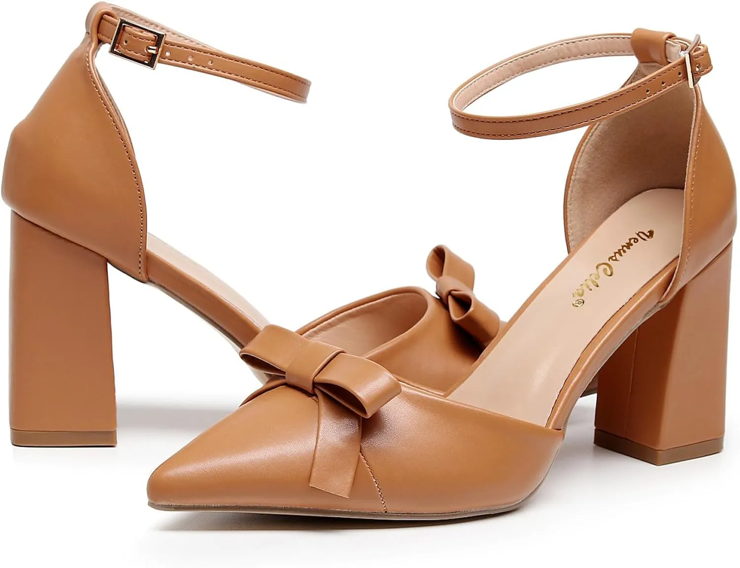 VenusCelia Women's Brightest Strap Pump Block Heel Shoe