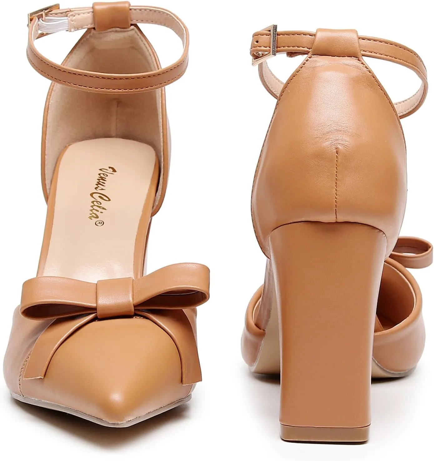 VenusCelia Women's Brightest Strap Pump Block Heel Shoe