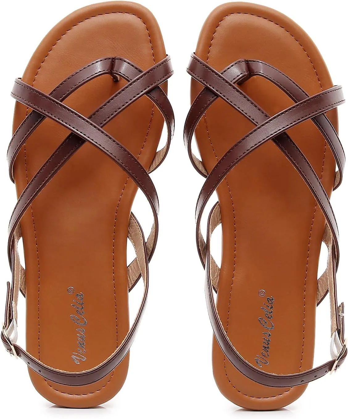 VenusCelia Women's X-Band Strap Flat Sandal