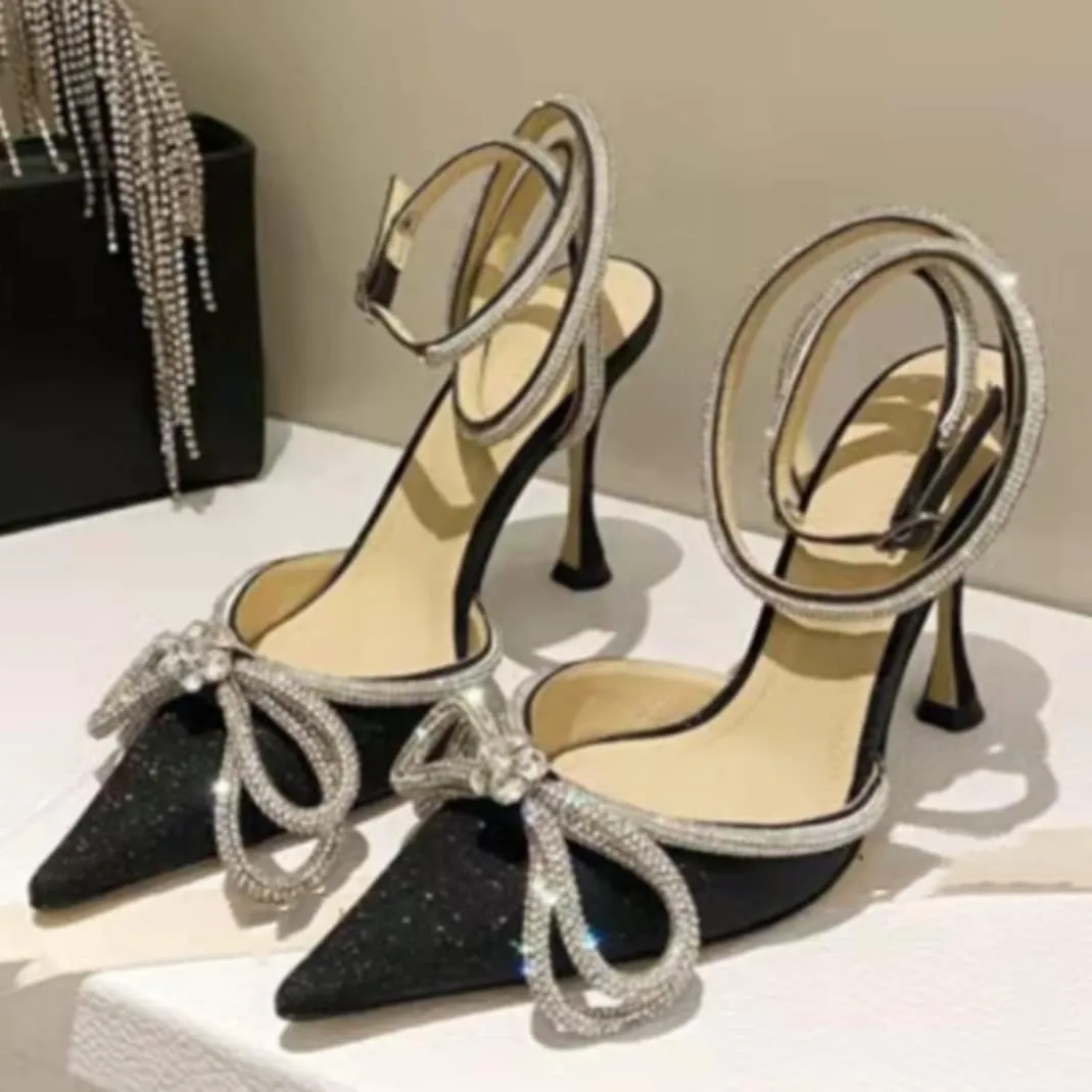Vertundy Women's Lace up High Heeled Sandals Ankle Buckle Strap Rhinestone Bowknot Stilettos Satin Pointy Pumps