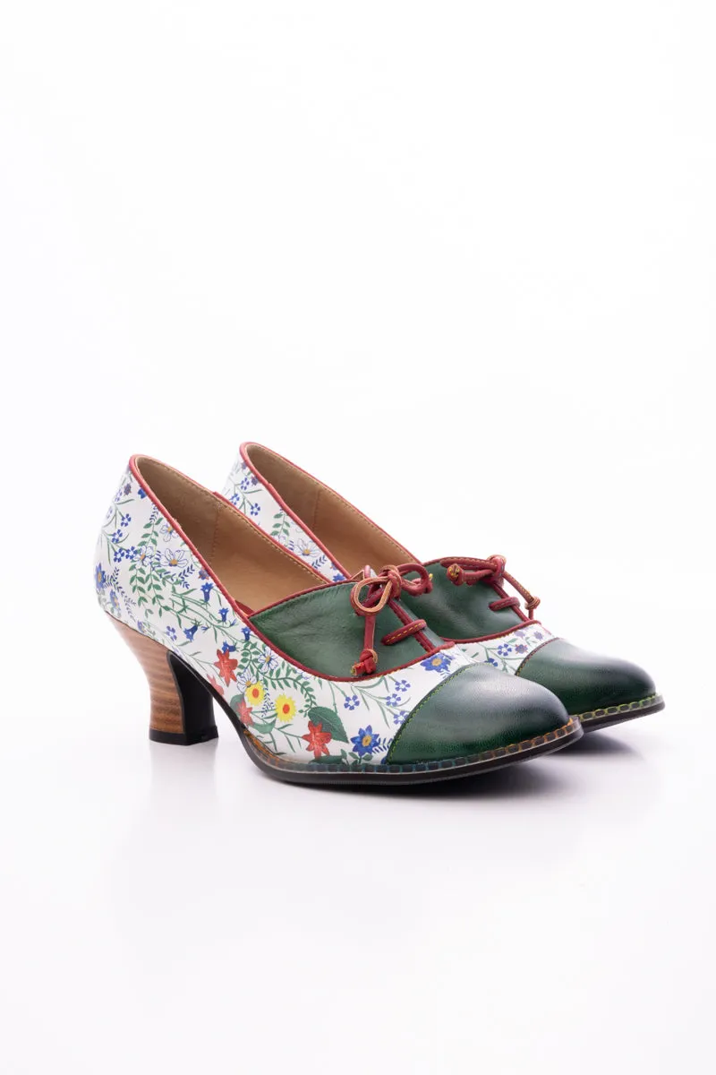 Vicconfy | LILY FLORAL KITTEN HEEL LEATHER PUMP