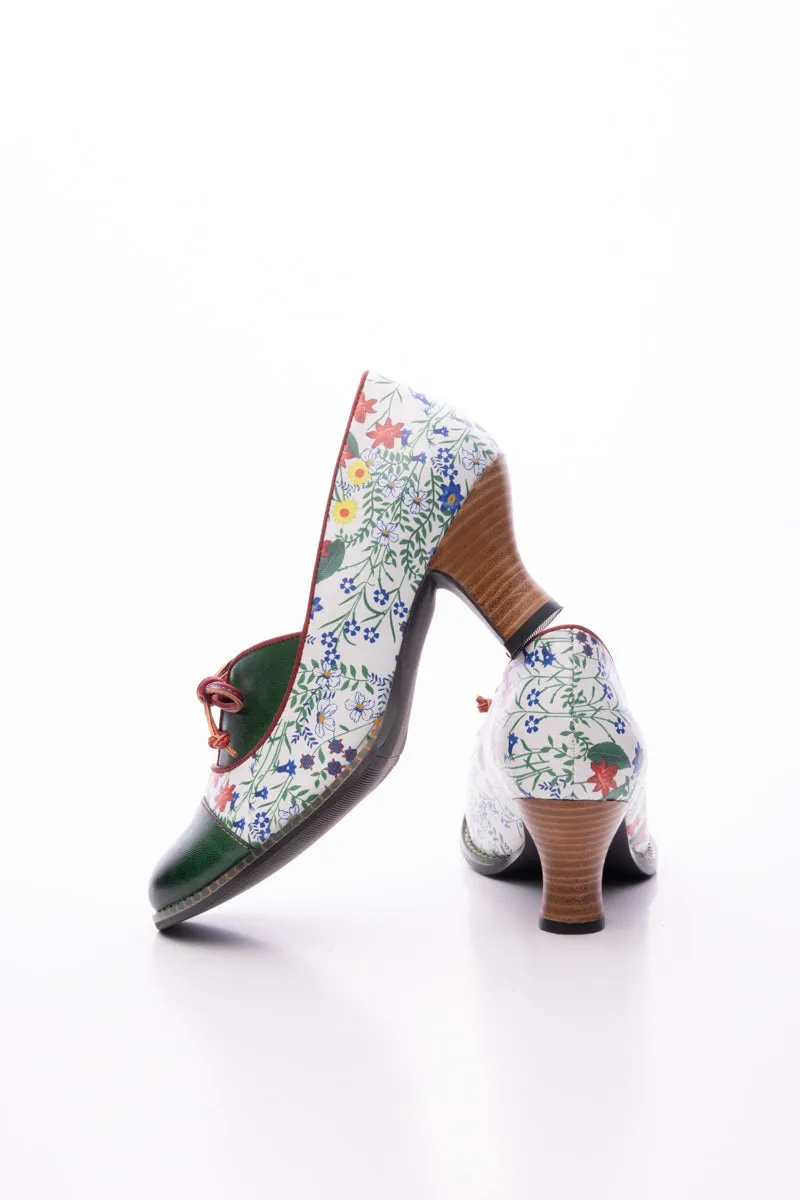 Vicconfy | LILY FLORAL KITTEN HEEL LEATHER PUMP