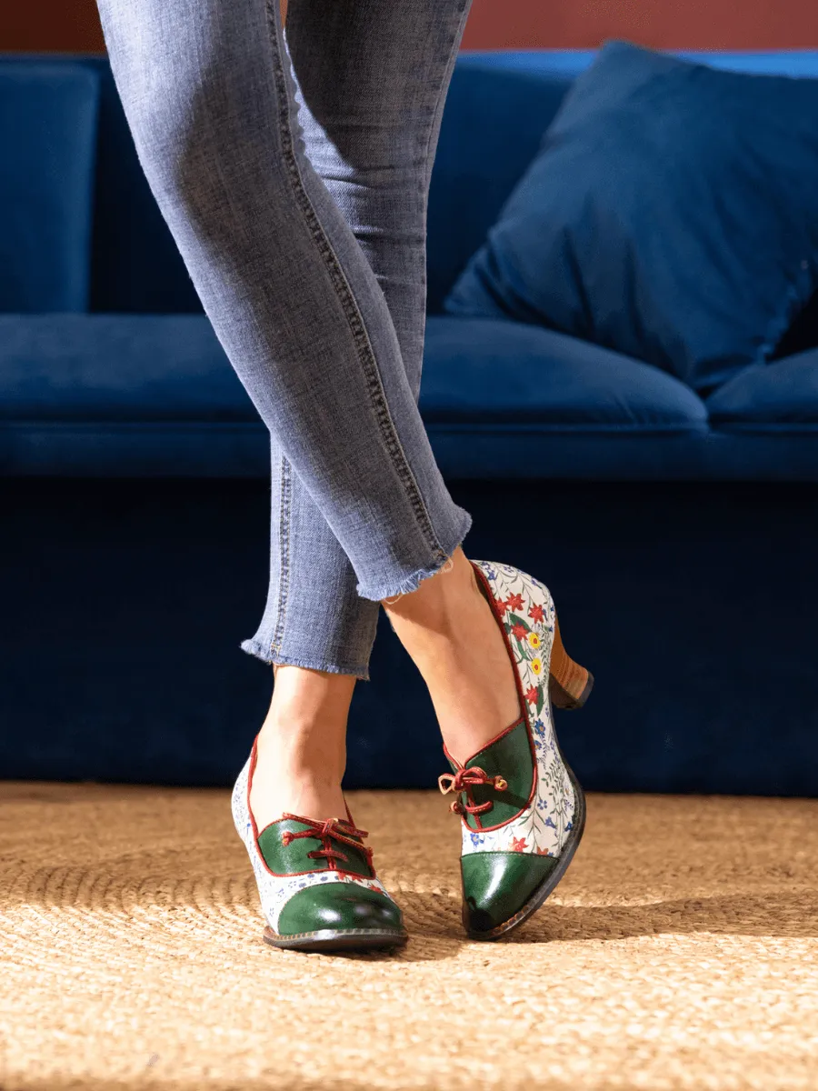 Vicconfy | LILY FLORAL KITTEN HEEL LEATHER PUMP