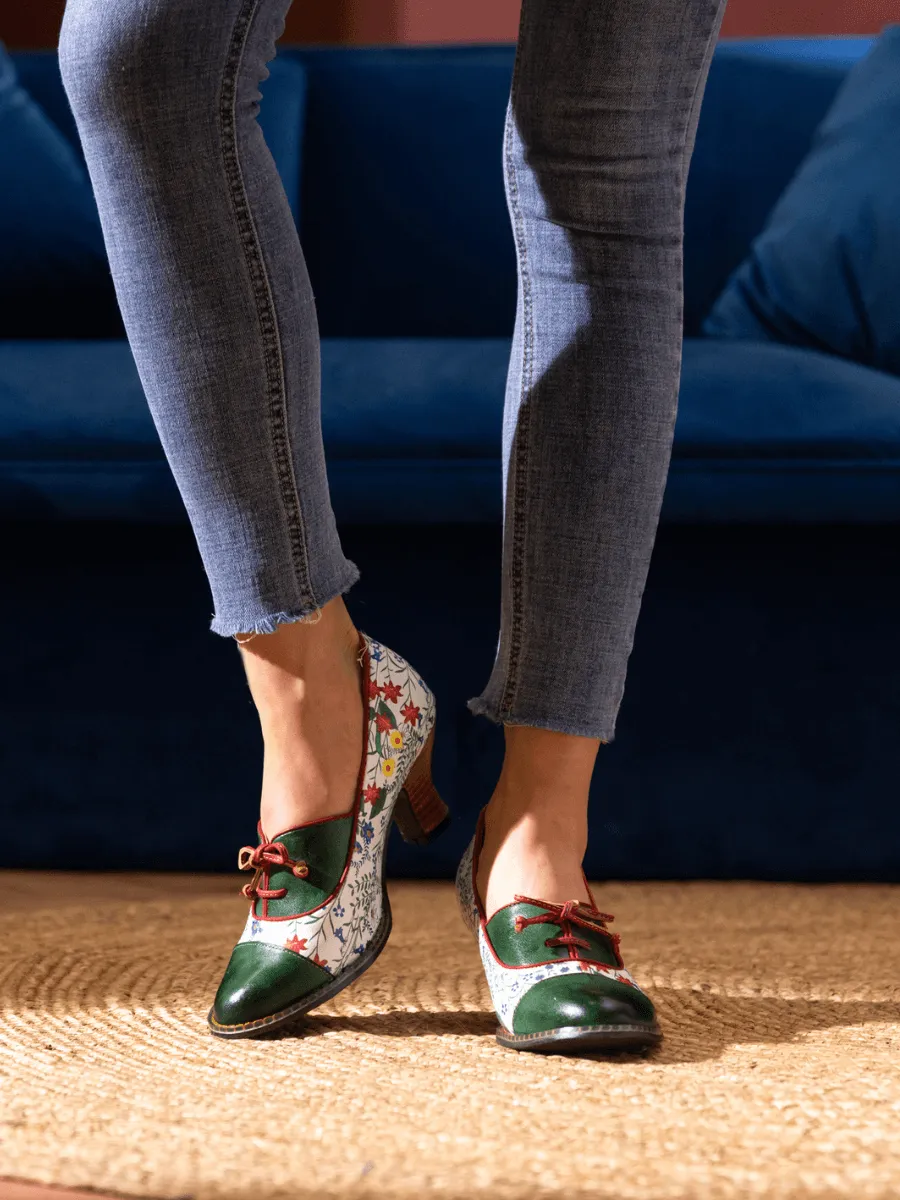 Vicconfy | LILY FLORAL KITTEN HEEL LEATHER PUMP