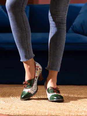 Vicconfy | LILY FLORAL KITTEN HEEL LEATHER PUMP
