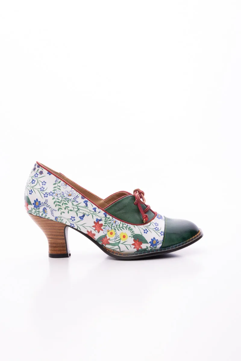 Vicconfy | LILY FLORAL KITTEN HEEL LEATHER PUMP