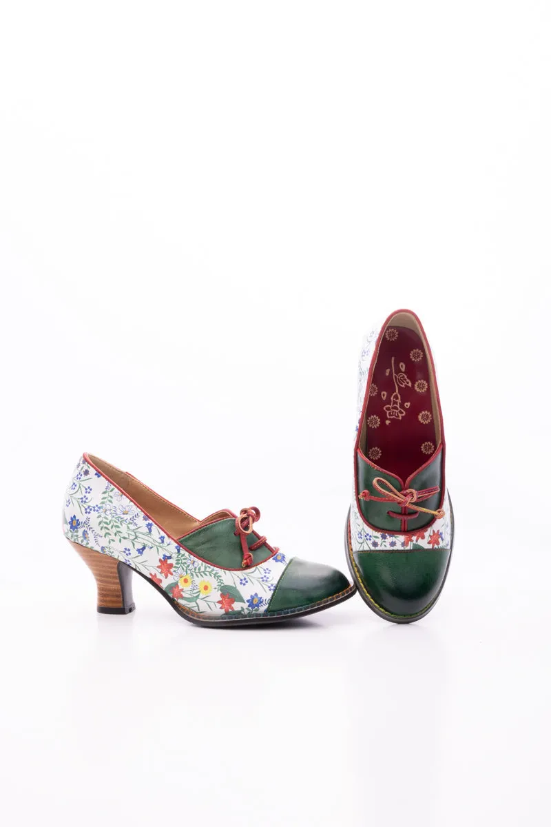 Vicconfy | LILY FLORAL KITTEN HEEL LEATHER PUMP