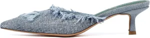vivianly Women's Denim Heeled Mules Pointed Toe Kitten Heels Sandals