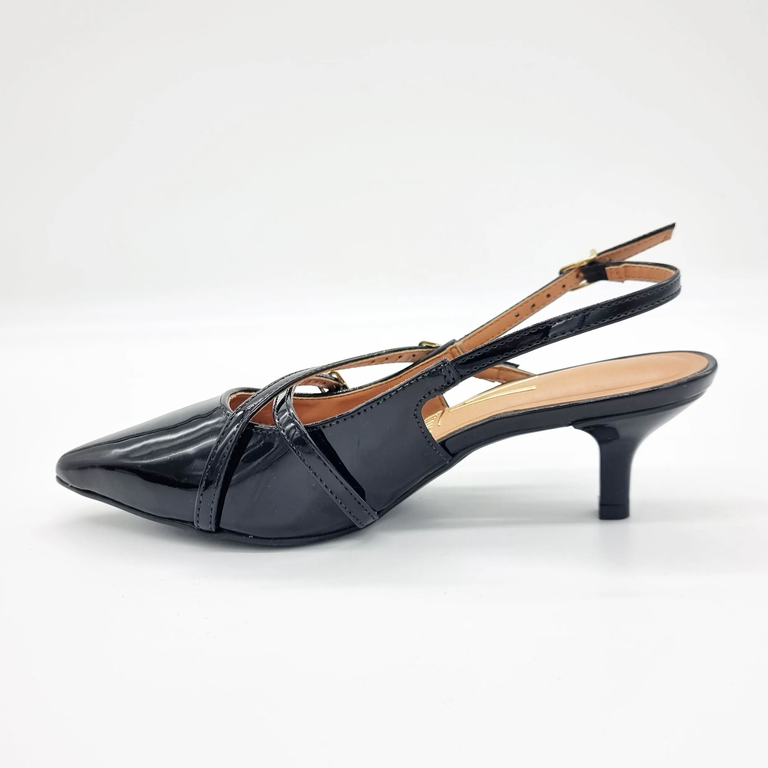 Vizzano 1122-885 Kitten Heel Pointy Toe Slingback Pump in Black Patent