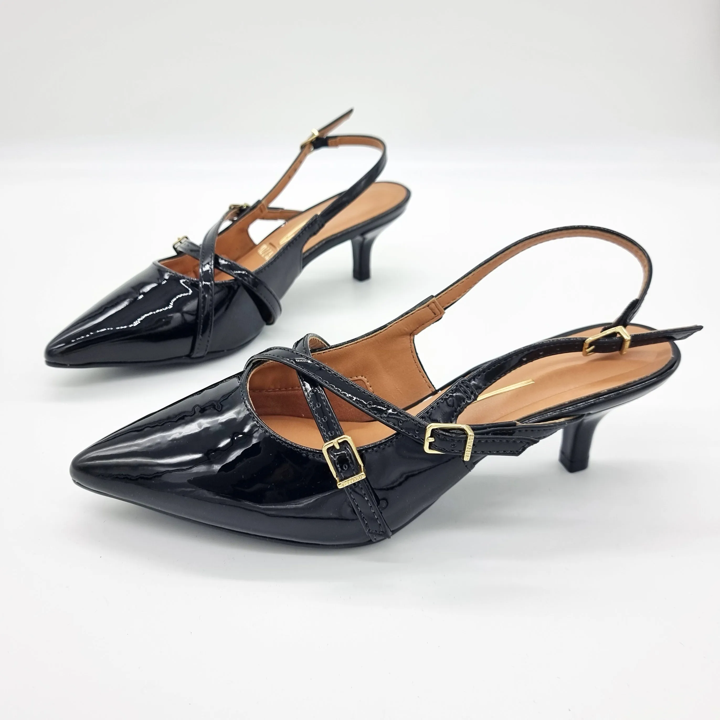 Vizzano 1122-885 Kitten Heel Pointy Toe Slingback Pump in Black Patent