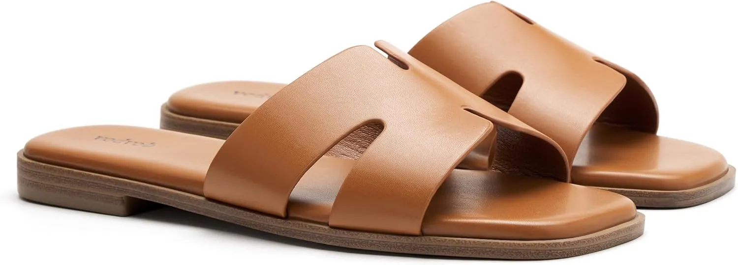 vodvob Women's Wide Width Slide Sandals Memory Foam Comfortable Dressy Flat Sandal Casual Summer Shoes