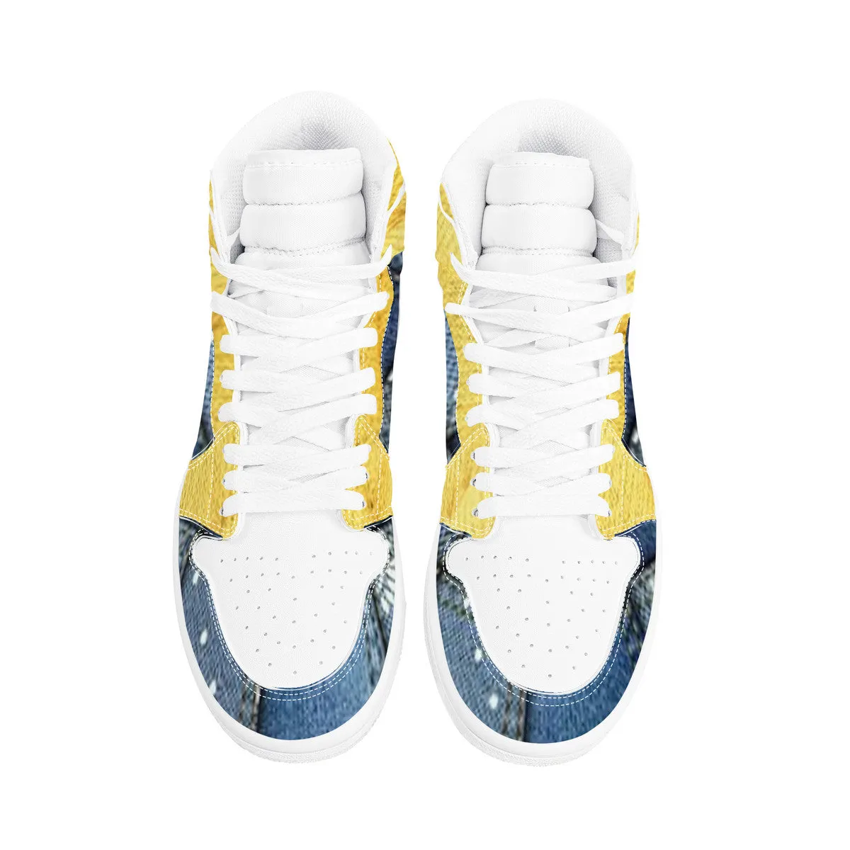 Voice-activated Denim Chic Yellow Leather Synthetic High Bushae Money Top Sneaker D17