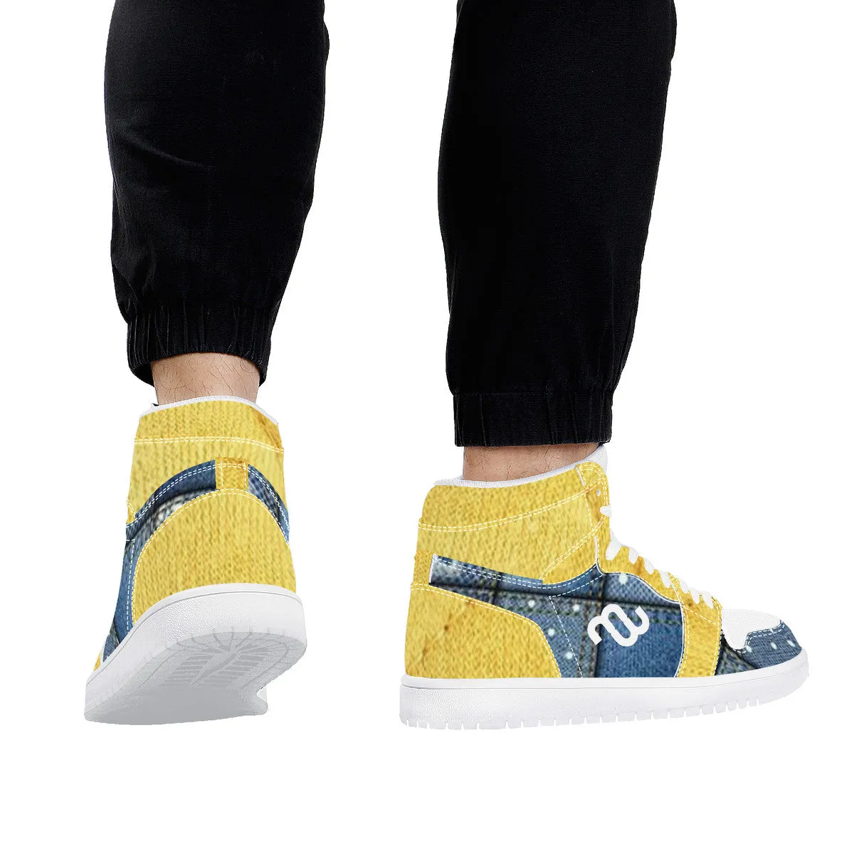 Voice-activated Denim Chic Yellow Leather Synthetic High Bushae Money Top Sneaker D17