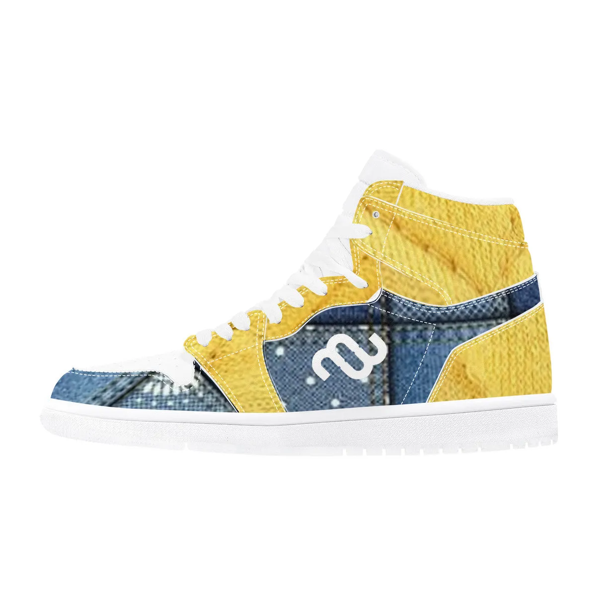 Voice-activated Denim Chic Yellow Leather Synthetic High Bushae Money Top Sneaker D17