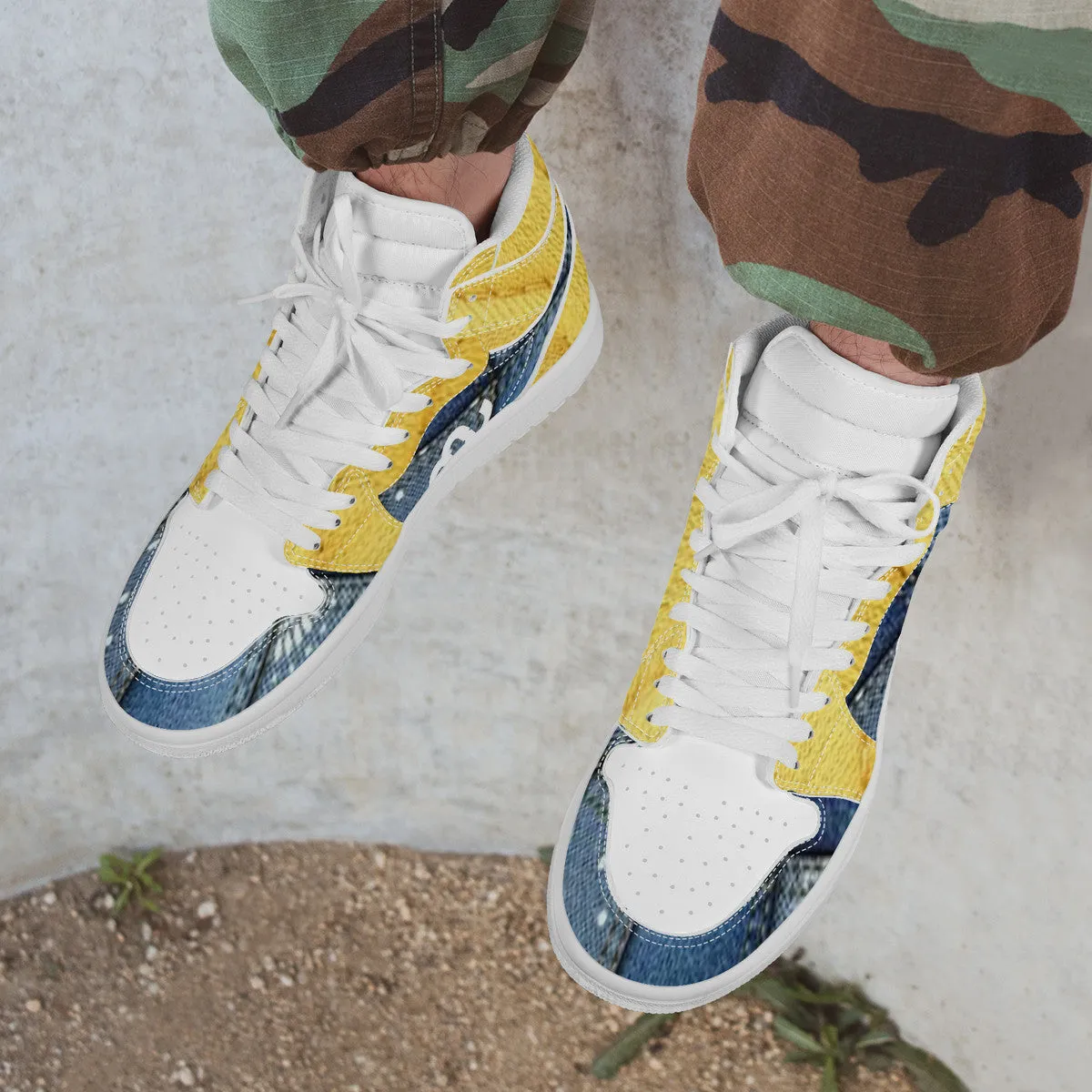 Voice-activated Denim Chic Yellow Leather Synthetic High Bushae Money Top Sneaker D17