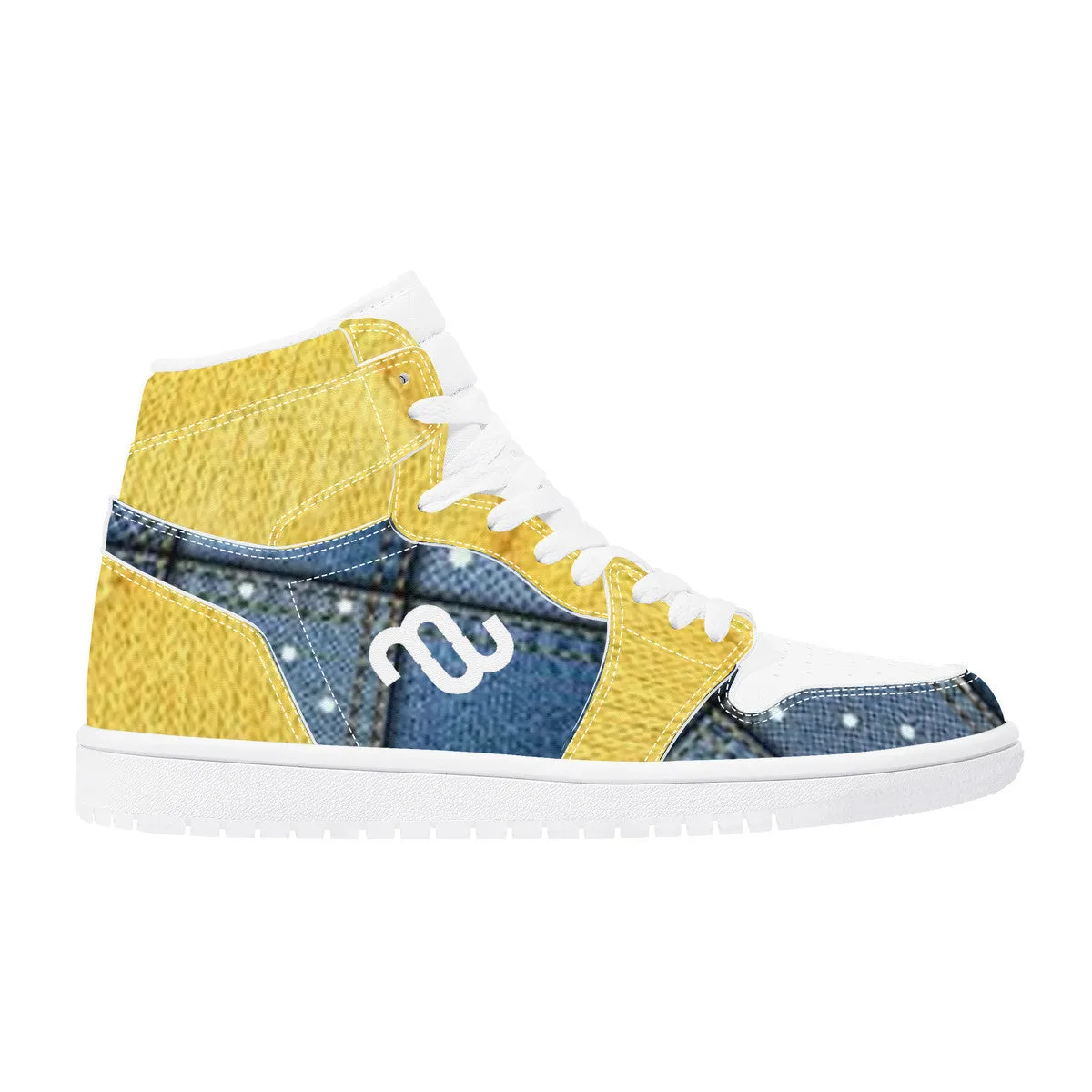 Voice-activated Denim Chic Yellow Leather Synthetic High Bushae Money Top Sneaker D17