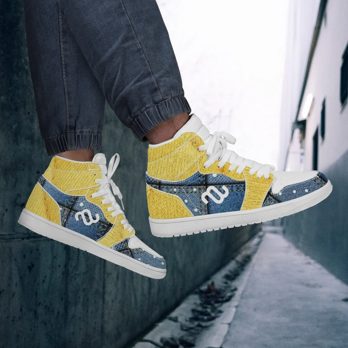 Voice-activated Denim Chic Yellow Leather Synthetic High Bushae Money Top Sneaker D17