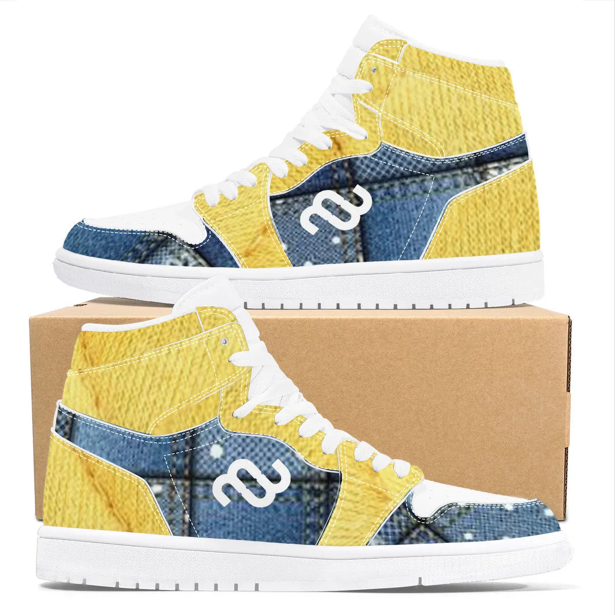 Voice-activated Denim Chic Yellow Leather Synthetic High Bushae Money Top Sneaker D17