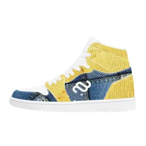 Voice-activated Denim Chic Yellow Leather Synthetic High Bushae Money Top Sneaker D17