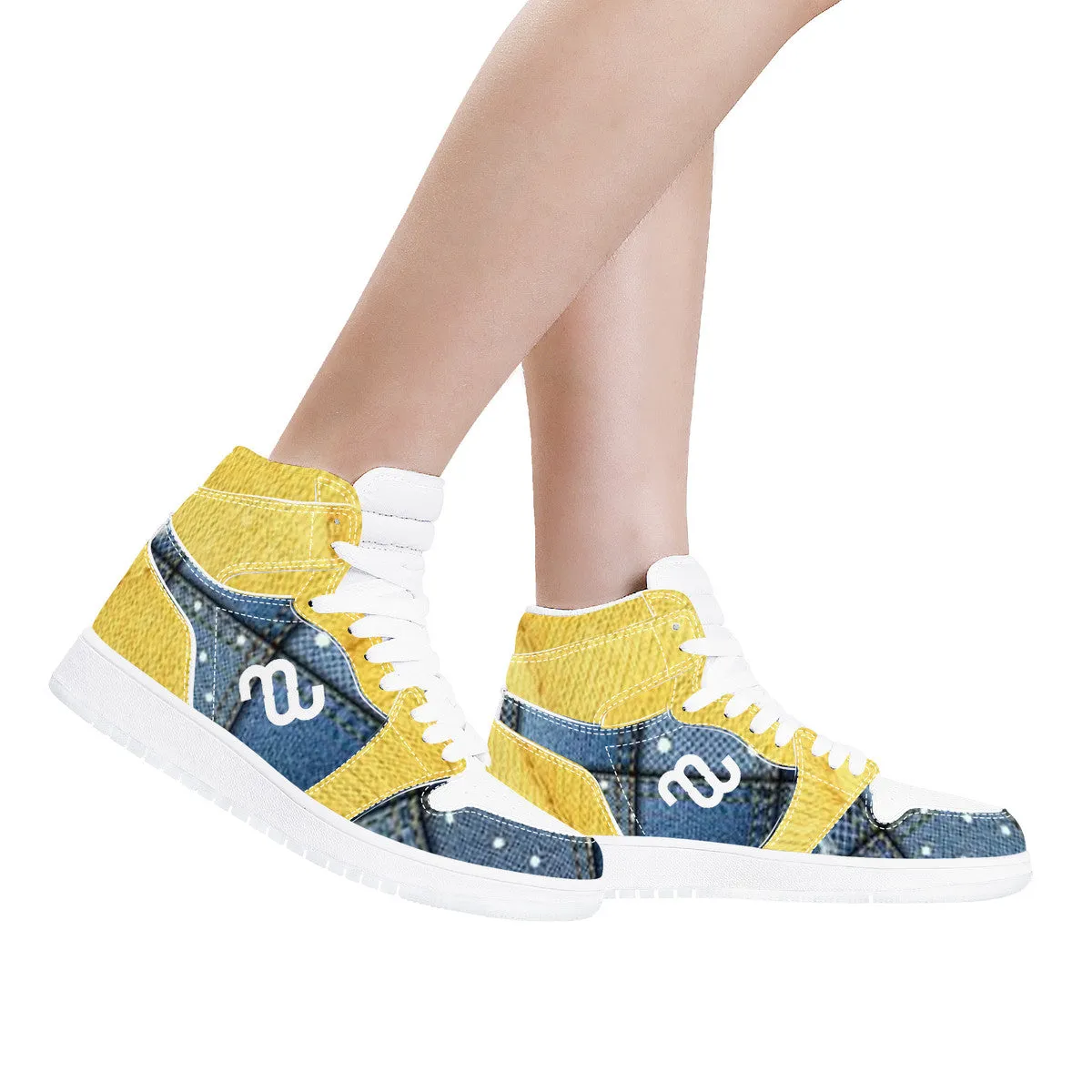 Voice-activated Denim Chic Yellow Leather Synthetic High Bushae Money Top Sneaker D17