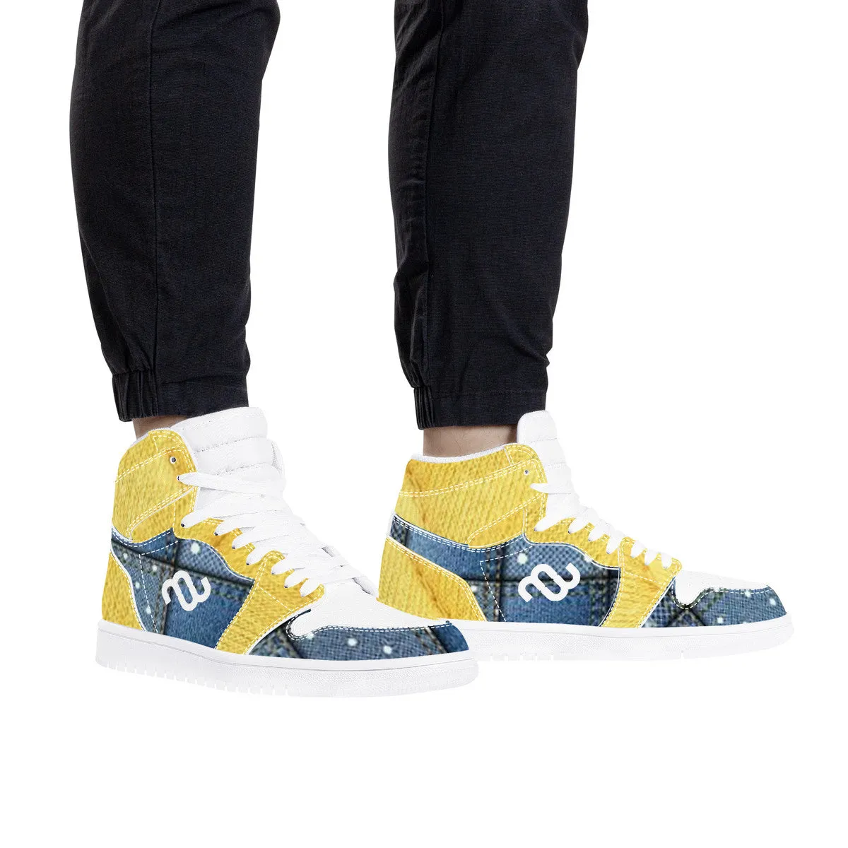 Voice-activated Denim Chic Yellow Leather Synthetic High Bushae Money Top Sneaker D17