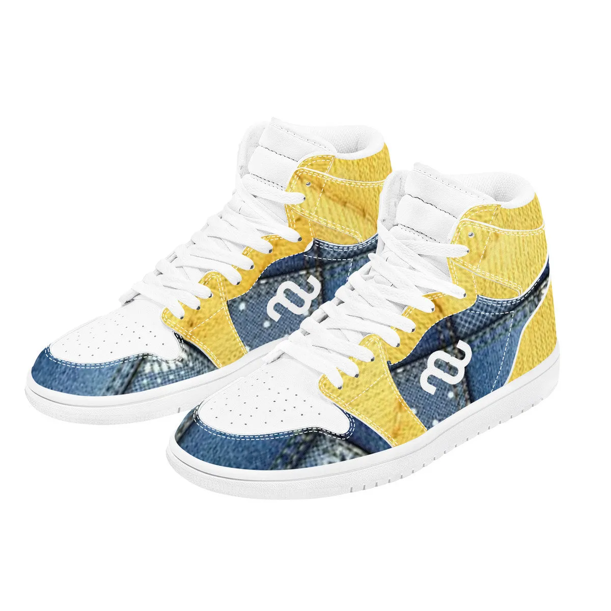 Voice-activated Denim Chic Yellow Leather Synthetic High Bushae Money Top Sneaker D17