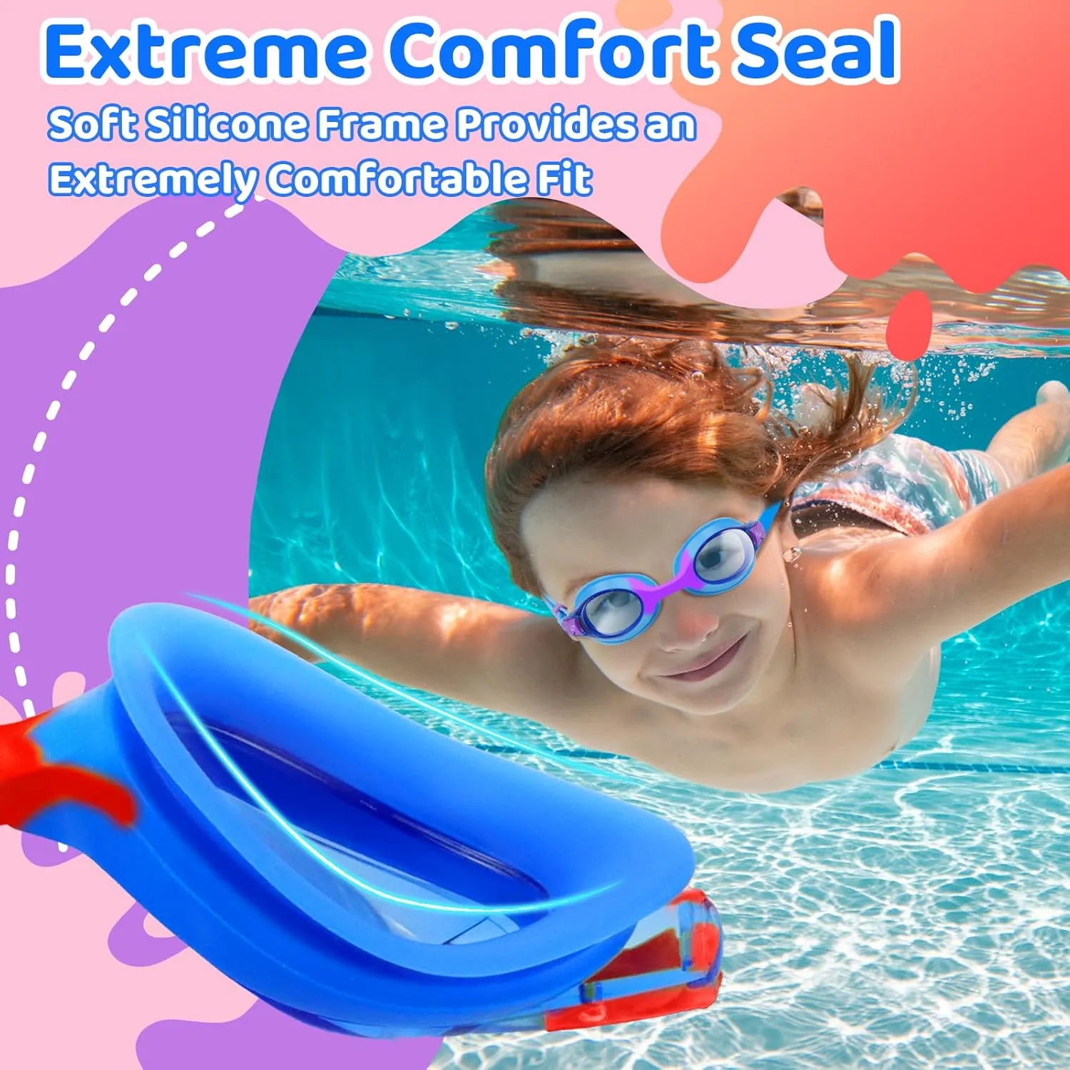 Vvinca Kids Swim Goggles, 3 Pack Toddler Swimming Goggle with Soft Silicone Nose Bridge No Leak Anti-Fog for Kids 3-14