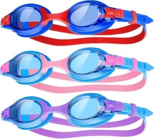 Vvinca Kids Swim Goggles, 3 Pack Toddler Swimming Goggle with Soft Silicone Nose Bridge No Leak Anti-Fog for Kids 3-14