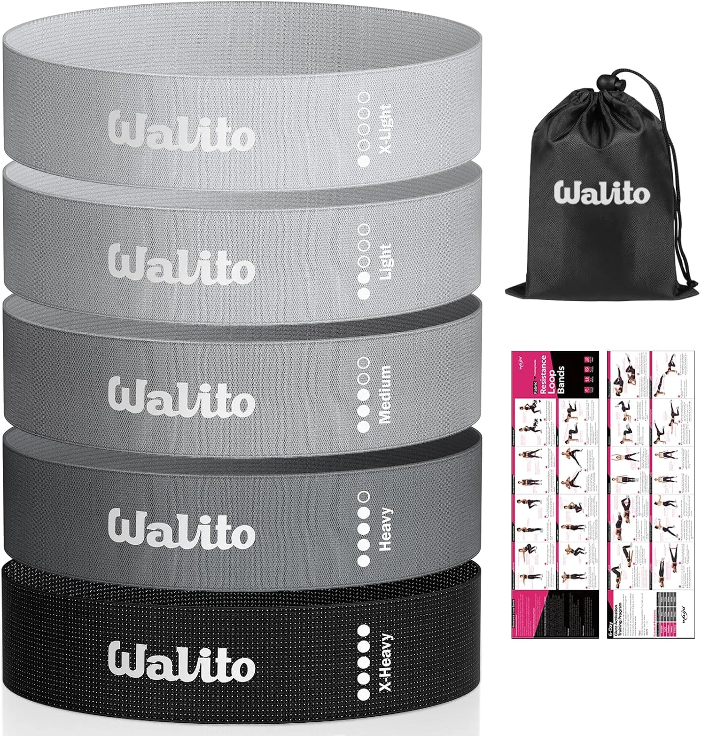 Walito Fabric Resistance Bands for Working Out,Exercise Bands for Women and Men,Non-Slip Booty Bands for Legs,Thigh Glute Bands for Workout,Fitness Bands for Yoga, Pilates, Physical Therapy and Home