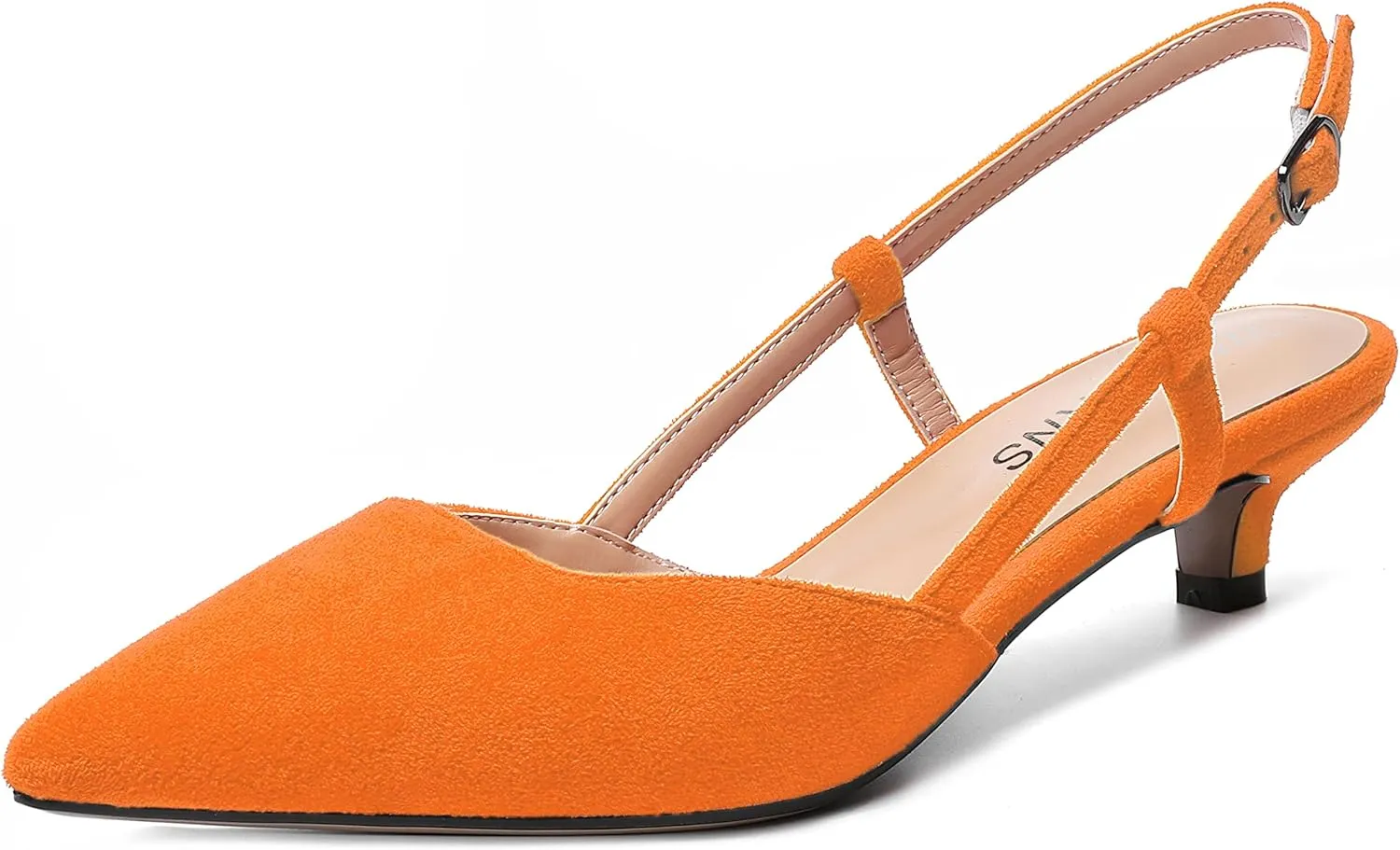 WAYDERNS Womens Suede Slingback Ankle Strap Wedding Solid Fashion Pointed Toe Buckle Kitten Low Heel Pumps Shoes 1.5 Inch