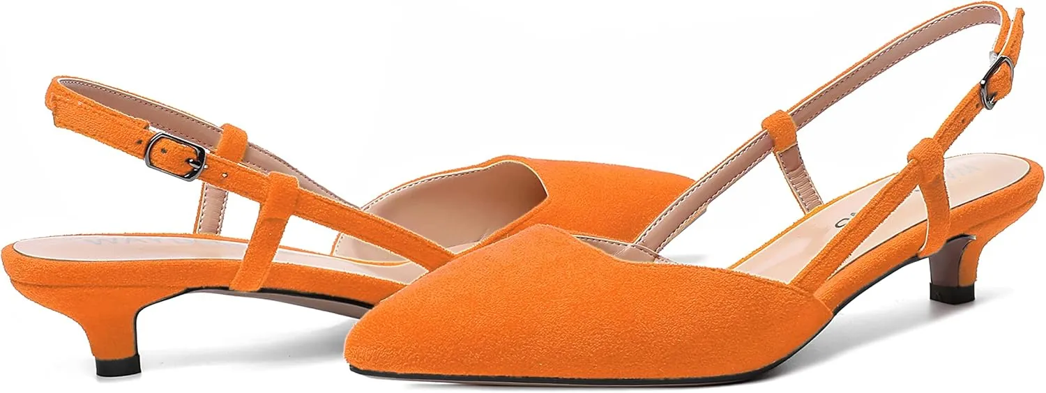 WAYDERNS Womens Suede Slingback Ankle Strap Wedding Solid Fashion Pointed Toe Buckle Kitten Low Heel Pumps Shoes 1.5 Inch
