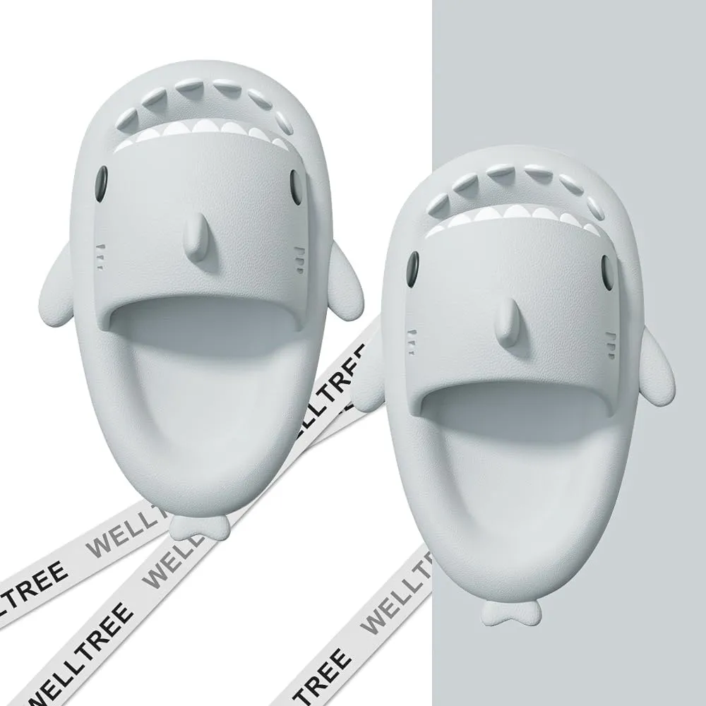 welltree Shark Slides for Women and Men Novelty Pillow Slippers Open Toe Shark Sandals Cushioned Cloud Slides