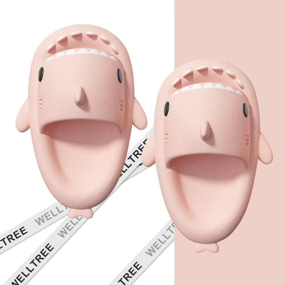 welltree Shark Slides for Women and Men Novelty Pillow Slippers Open Toe Shark Sandals Cushioned Cloud Slides