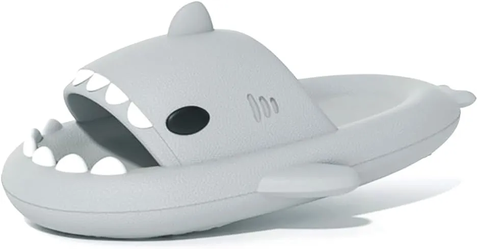 welltree Shark Slides for Women and Men Novelty Pillow Slippers Open Toe Shark Sandals Cushioned Cloud Slides