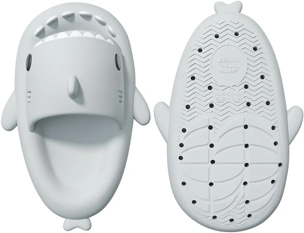 welltree Shark Slides for Women and Men Novelty Pillow Slippers Open Toe Shark Sandals Cushioned Cloud Slides