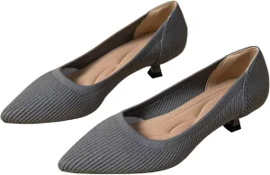 WENJIAZHIZHI Women's Pointy Toe Kitten Heels Classic Knit Pumps for Office Lady Comfortable Wedding Shoes Formal Dress Slip-ons