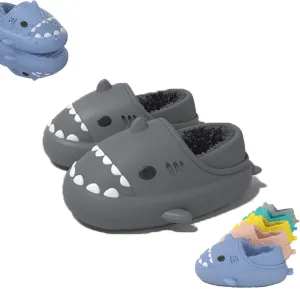 Winter Cloud Slides Shark Slippers Adults Cartoon Fuzzy Slippers Nonslip Soft Comfy Home Slippers (Black-B,5.5,6,Men,4,4.5,Women,Medium)
